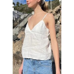 NWT Brandy Melville EDITH 100% LINEN TANK Spaghetti Strap Beige Women's One Size